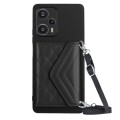 For Xiaomi Redmi Note 12 Turbo Rhombic Texture Card Bag RFID Phone Case with Long Lanyard(Black)