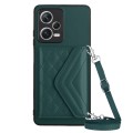 For Xiaomi Redmi Note 12 5G Rhombic Texture Card Bag RFID Phone Case with Long Lanyard(Green)
