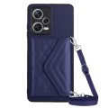 For Xiaomi Redmi Note 12 5G Rhombic Texture Card Bag RFID Phone Case with Long Lanyard(Dark Purple)