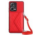 For Xiaomi Redmi Note 12 Pro+ 5G Rhombic Texture Card Bag RFID Phone Case with Long Lanyard(Red)