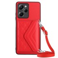 For Xiaomi Redmi Note 12 Pro Speed Rhombic Texture Card Bag RFID Phone Case with Long Lanyard(Red)
