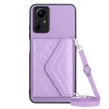 For Xiaomi Redmi Note 12S 4G Rhombic Texture Card Bag RFID Phone Case with Long Lanyard(Light Purple