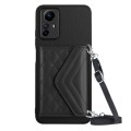 For Xiaomi Redmi Note 12S 4G Rhombic Texture Card Bag RFID Phone Case with Long Lanyard(Black)