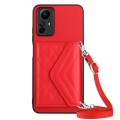 For Xiaomi Redmi Note 12S 4G Rhombic Texture Card Bag RFID Phone Case with Long Lanyard(Red)