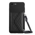 For iPhone 8 Plus / 7 Plus Rhombic Texture Card Bag RFID Phone Case with Long Lanyard(Black)
