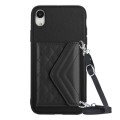 For iPhone XR Rhombic Texture Card Bag RFID Phone Case with Long Lanyard(Black)