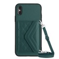 For iPhone XS / X Rhombic Texture Card Bag RFID Phone Case with Long Lanyard(Green)