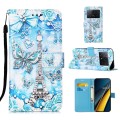 For Xiaomi Poco X6 Pro Colored Drawing Pattern Plain Weave Leather Phone Case(Tower Butterfly)