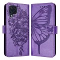 For Samsung Galaxy M32 4G Global / M22 Embossed Butterfly Leather Phone Case(Light Purple)