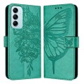 For Samsung Galaxy M14 5G Global Embossed Butterfly Leather Phone Case(Green)