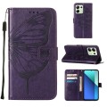 For Xiaomi Redmi Note 13 4G Global Embossed Butterfly Leather Phone Case(Dark Purple)