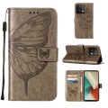 For Xiaomi Redmi Note 13 5G Global Embossed Butterfly Leather Phone Case(Grey)