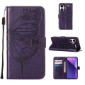 For Xiaomi Redmi Note 13 Pro+ 5G Embossed Butterfly Leather Phone Case(Dark Purple)
