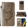 For Xiaomi Redmi K70E Embossed Butterfly Leather Phone Case(Grey)