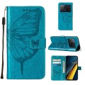 For Xiaomi Redmi K70E Embossed Butterfly Leather Phone Case(Blue)