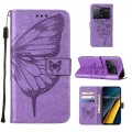 For Xiaomi Poco X6 Pro Embossed Butterfly Leather Phone Case(Dark Purple)
