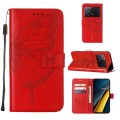 For Xiaomi Poco X6 Pro Embossed Butterfly Leather Phone Case(Red)