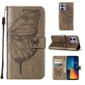 For Xiaomi Poco M6 Pro 4G Embossed Butterfly Leather Phone Case(Grey)