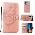 For Xiaomi Poco M6 Pro 4G Embossed Butterfly Leather Phone Case(Rose Gold)
