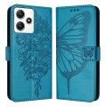 For Xiaomi Poco M6 Pro 5G / Redmi 12 4G/5G Embossed Butterfly Leather Phone Case(Blue)