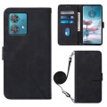 For Motorola Edge 40 Neo Crossbody 3D Embossed Flip Leather Phone Case(Black)