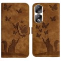 For Honor 90 Pro 5G Butterfly Cat Embossing Flip Leather Phone Case(Brown)
