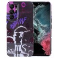 For Samsung Galaxy S22 Ultra 5G Painted Pattern Precise Hole PC Phone Case(Black Purple Umbrella Boy