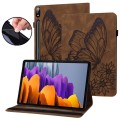 For Samsung Galaxy Tab S9 Ultra / S8 Ultra Big Butterfly Embossed Leather Tablet Case(Brown)