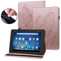 For Amazon Fire Max 11 2023 Big Butterfly Embossed Leather Tablet Case(Rose Gold)
