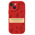 For iPhone 13 Lamb Leather Texture New Year Design Full Coverage Phone Case(Flower)