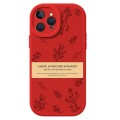 For iPhone 14 Pro Lamb Leather Texture New Year Design Full Coverage Phone Case(Flower)