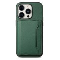 For iPhone 14 Pro Calf Texture Card Bag Design Full Coverage Phone Case(Green)