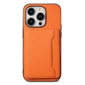 For iPhone 14 Pro Max Calf Texture Card Bag Design Full Coverage Phone Case(Orange)