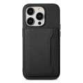 For iPhone 15 Pro Calf Texture Card Bag Design Full Coverage Phone Case(Black)