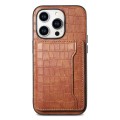For iPhone 12 Pro / 12 Crocodile Texture Card Bag Design Full Coverage Phone Case(Brown)