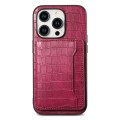 For iPhone 12 Pro / 12 Crocodile Texture Card Bag Design Full Coverage Phone Case(Red)