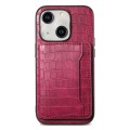 For iPhone 13 Crocodile Texture Card Bag Design Full Coverage Phone Case(Red)