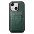 For iPhone 14 Crocodile Texture Card Bag Design Full Coverage Phone Case(Green)