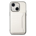 For iPhone 14 Plus Crocodile Texture Card Bag Design Full Coverage Phone Case(White)