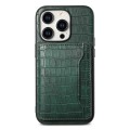 For iPhone 14 Pro Crocodile Texture Card Bag Design Full Coverage Phone Case(Green)
