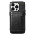 For iPhone 14 Pro Max Crocodile Texture Card Bag Design Full Coverage Phone Case(Black)