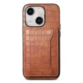 For iPhone 15 Crocodile Texture Card Bag Design Full Coverage Phone Case(Brown)