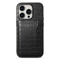 For iPhone 15 Pro Max Crocodile Texture Card Bag Design Full Coverage Phone Case(Black)