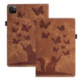 For iPad Pro 11 2024 Butterfly Cat Embossing Leather Tablet Case(Brown)