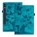 For Samsung Galaxy Tab S9 FE+ / S9+ / S8+ Butterfly Cat Embossing Leather Tablet Case(Sky Blue)