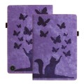 For Amazon Fire HD 10 2023 Butterfly Cat Embossing Leather Tablet Case(Purple)