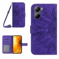 For ZTE Libero 5G IV Skin Feel Sun Flower Pattern Leather Phone Case with Lanyard(Dark Purple)