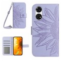 For ZTE Anshin Family A303ZT Skin Feel Sun Flower Pattern Leather Phone Case with Lanyard(Purple)
