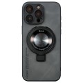 For iPhone 15 Pro Max i.Crystal Lambskin Fulcrum Support Phone Case(Dark Grey)