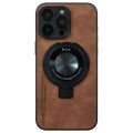 For iPhone 15 Pro Max i.Crystal Lambskin Fulcrum Support Phone Case(Brown)